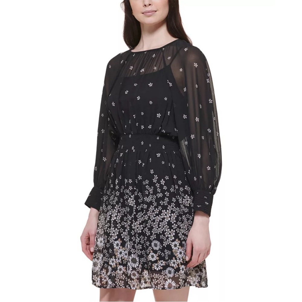 Tommy by Tommy Hilfiger Smocked-Waist Printed Chiffon Dress size 12